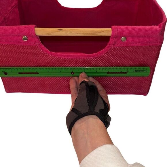 Pink Foldable Storage Bin With Wooden Carry Handles 13" x 9" - Picture 5 of 8